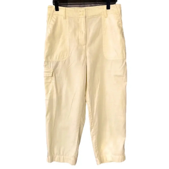 NWT Talbots SuperSoft Cargo Pants Linen Blend High Waist Crop Yellow Women’s 6 - Picture 2 of 12
